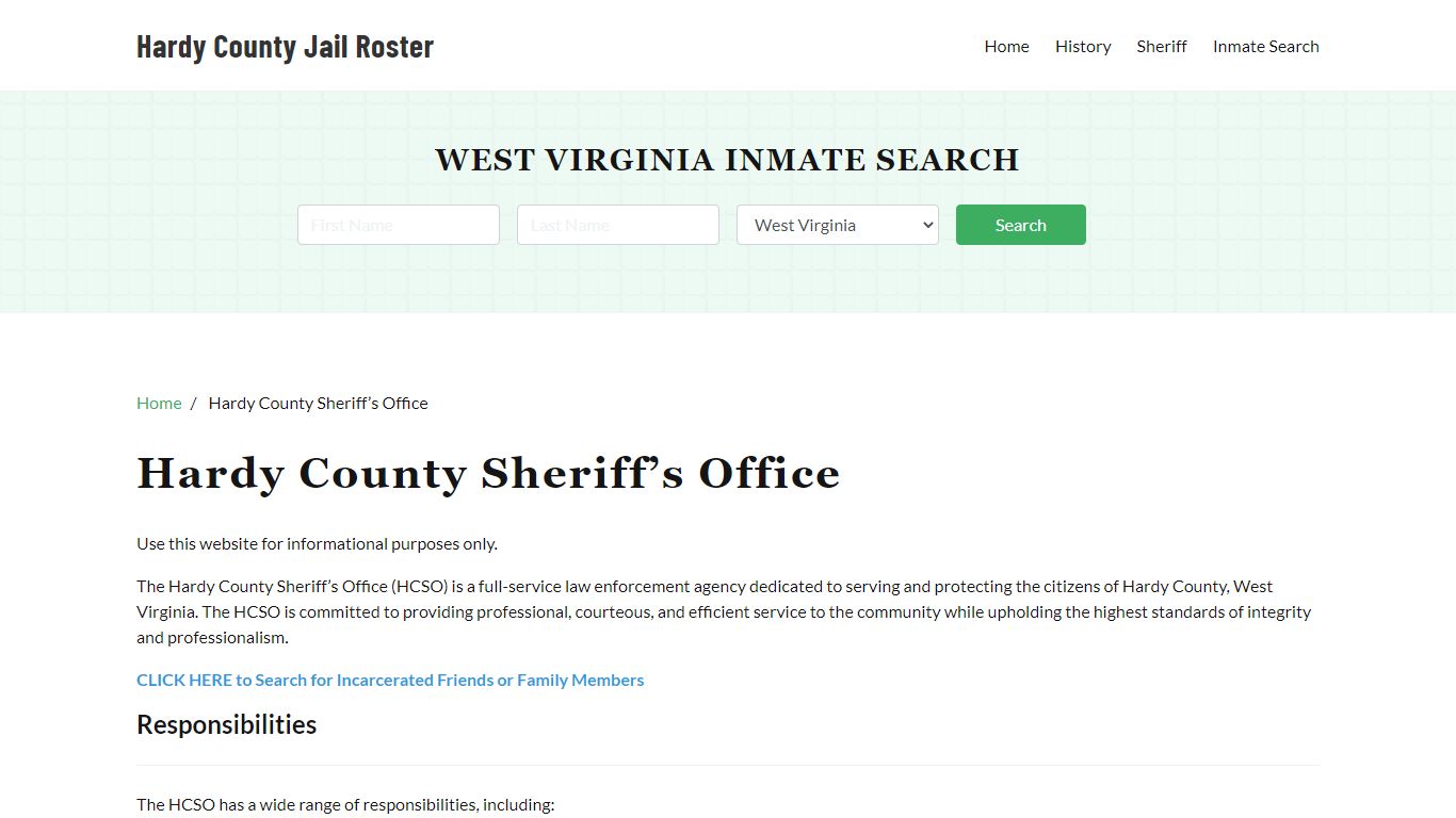 Hardy County Sheriff Office, WV, Arrest Warrants Search